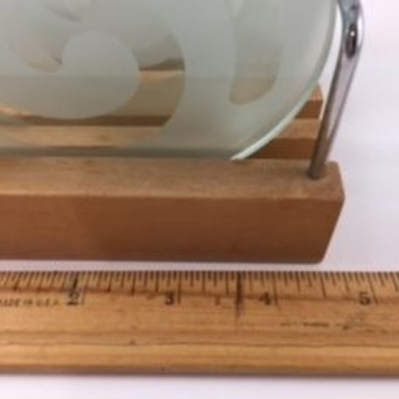 Round Glass Etched Coasters Set of 6 in Wood Holder Roco Verde England - Picture 6 of 6